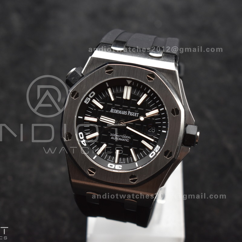 Royal Oak Offshore Diver 15703 ZF 1:1 Best Edition Black Dial on Black Rubber Strap A2824